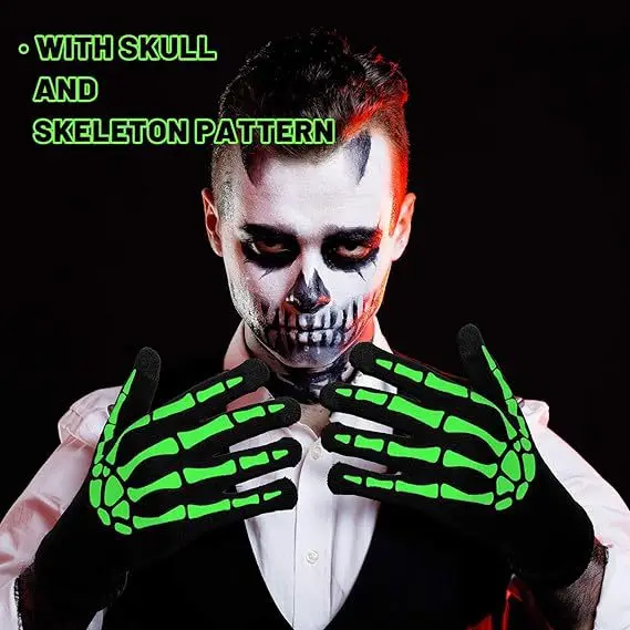 어둠 속에서 빛나는 반사 터치스크린 장갑 할로윈 해골 발톱 디자인 열 보온 사이클링 장갑 남녀 공용 성인 야외용