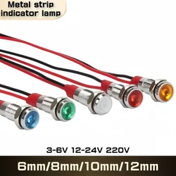 6mm 8mm 10mm 12mm LED Metal Indicator light waterproof Signal lamp with wire 3V 5V 6V 12V 24V 220v red yellow blue green white