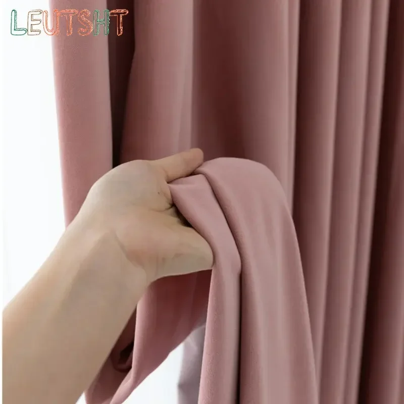 Luxury Curtains for Living Dining Room Bedroom Curtain Pink Thickened Velvet French Window White Tulle Sheer Home Decor Sale