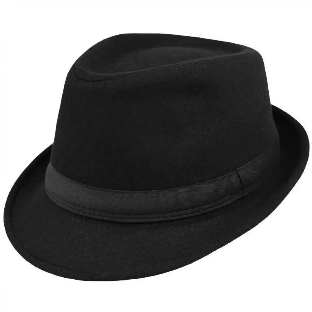 Winter Mens Fedora Hat Wool Blend Jazz Cap Warm Wide Brim Felt Hat Adjustable Comfortable Elegant Elderly Outdoor Cap