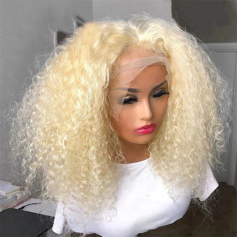 Soft Glueless 180Density 26Inch Long Blond Kinky Curly Deep Lace Front Wig For Women With Baby Hair Preplucked Daily