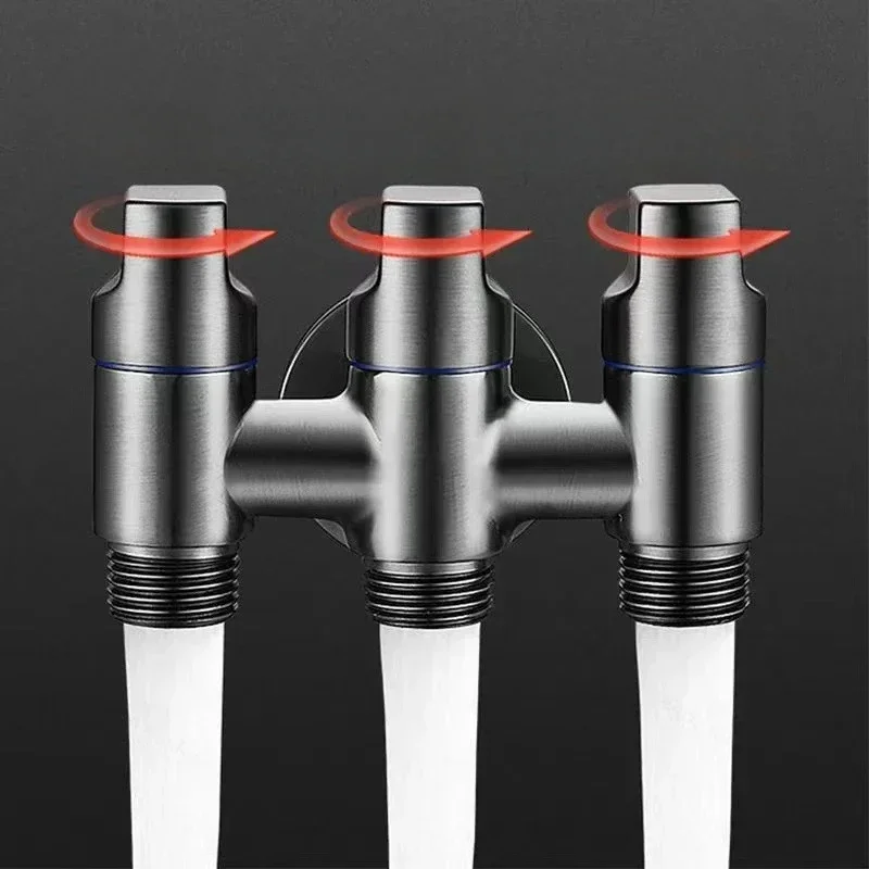 

Смеситель для стиральной машины с латунным корпусом, настенный смеситель с одним входом и тремя выходами, серый впускной клапан