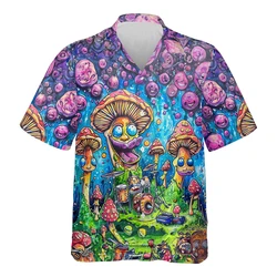 Magic Mushroom 3D Printed Shirts For Men Clothes Personalized Abstract Graphic Beach Shirt Trippy Plant Short Sleeve Male Tops