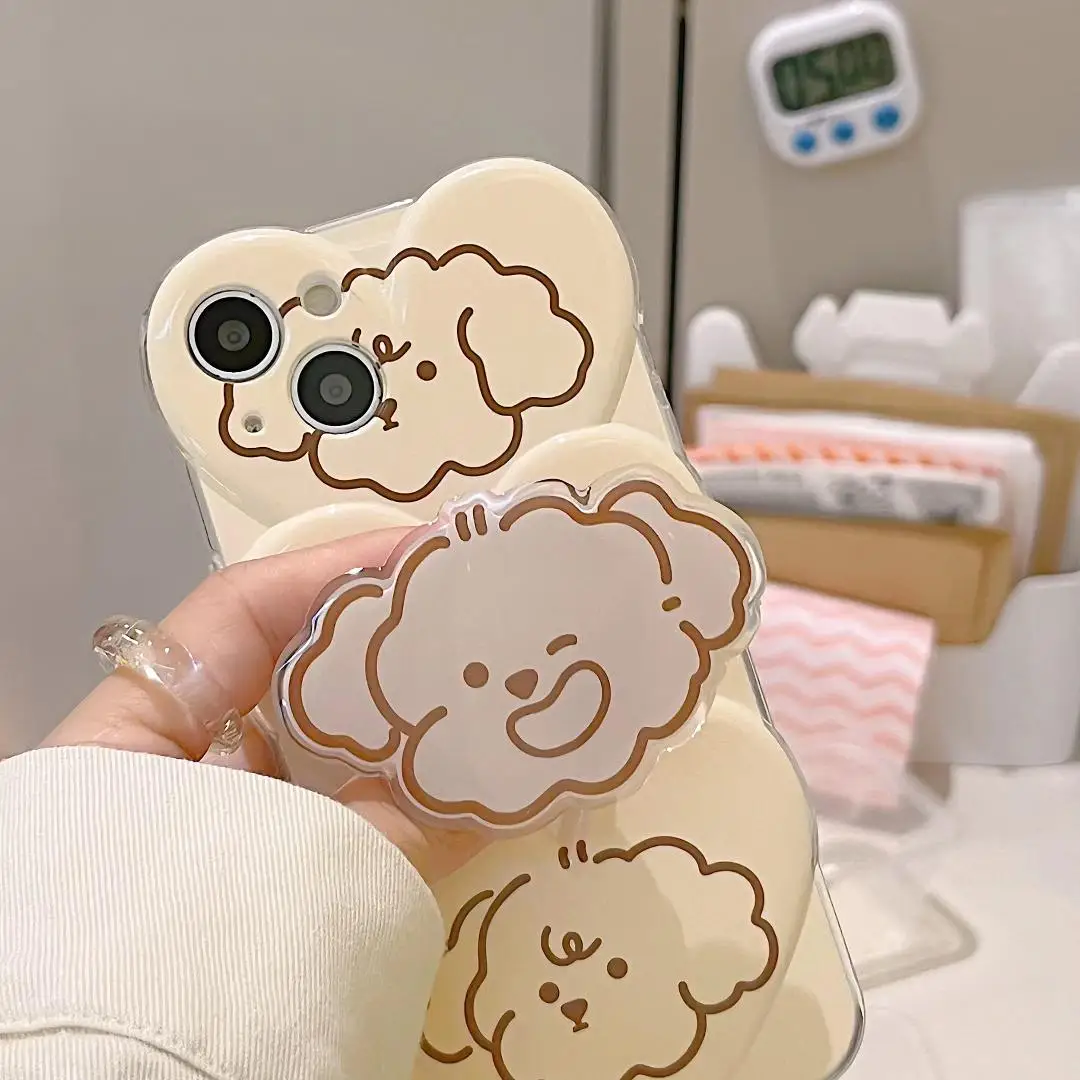 Cute Puppy Holder Sweet Bowknot Smile 3D Love Heart Case For iphone 14 13 12 11 Pro Max  Shockproof Soft Back Cover