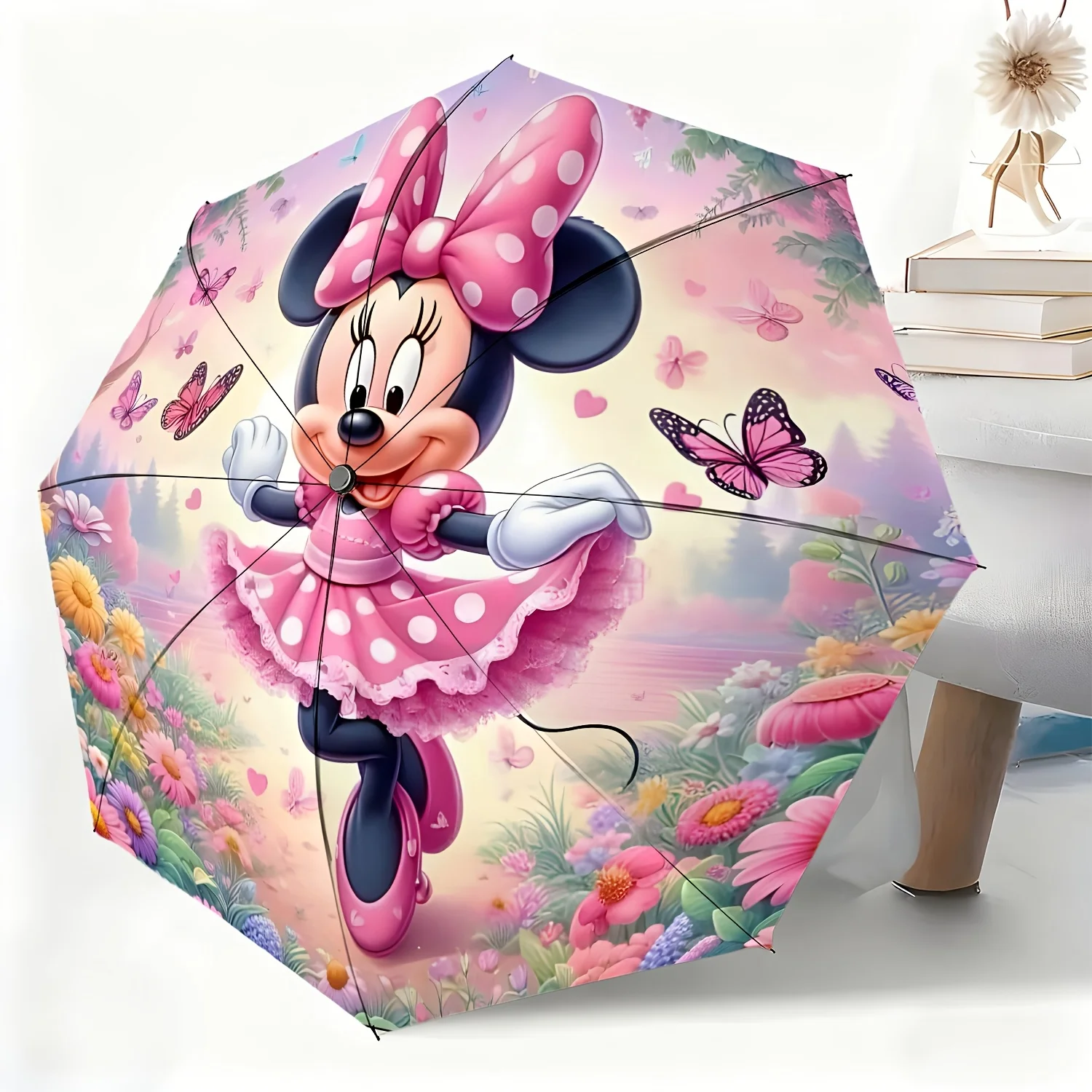 

Автоматический зонт с изображением персонажа мультфильма Дисней Минни Маус, 1 шт., всепогодный складной зонт, подходящий для всех случаев, портативный.