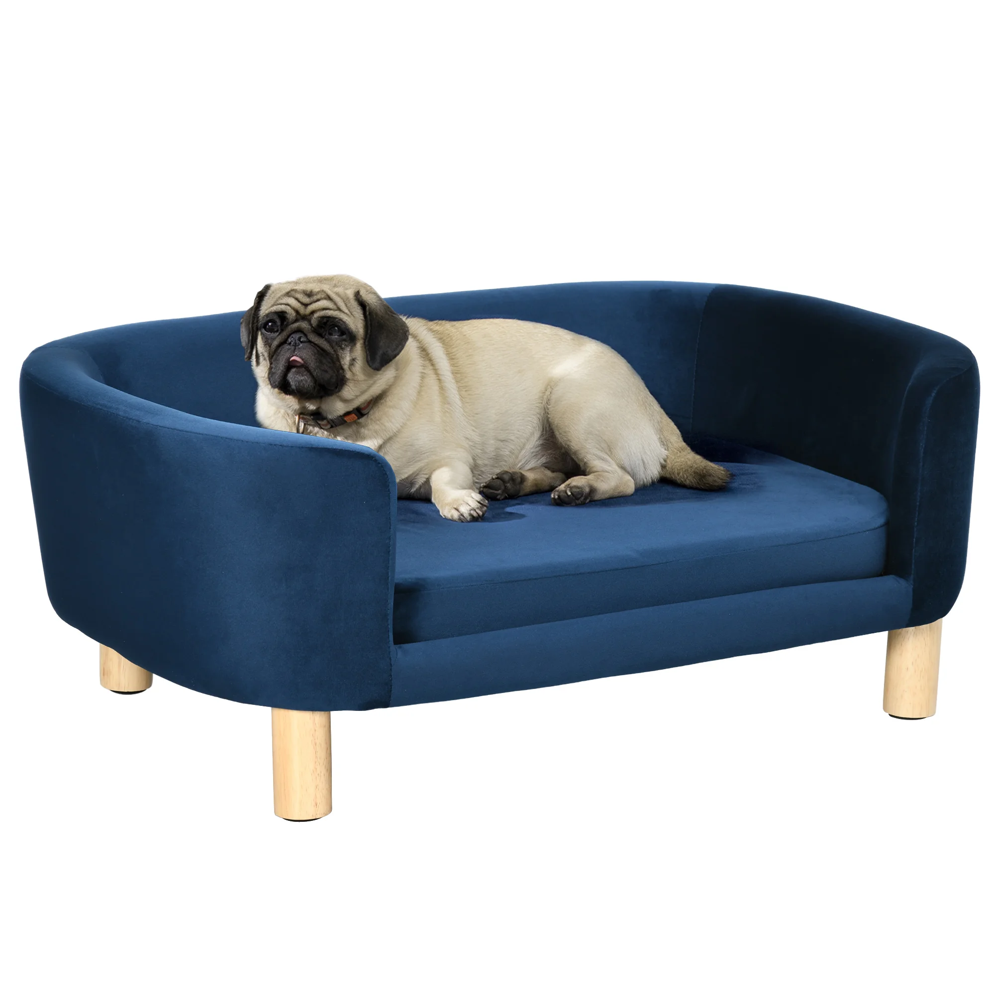 Pawhut Sofa voor kleine honden met houten poten, wasbare hoes en uitneembaar kussen 86x55x33 cm