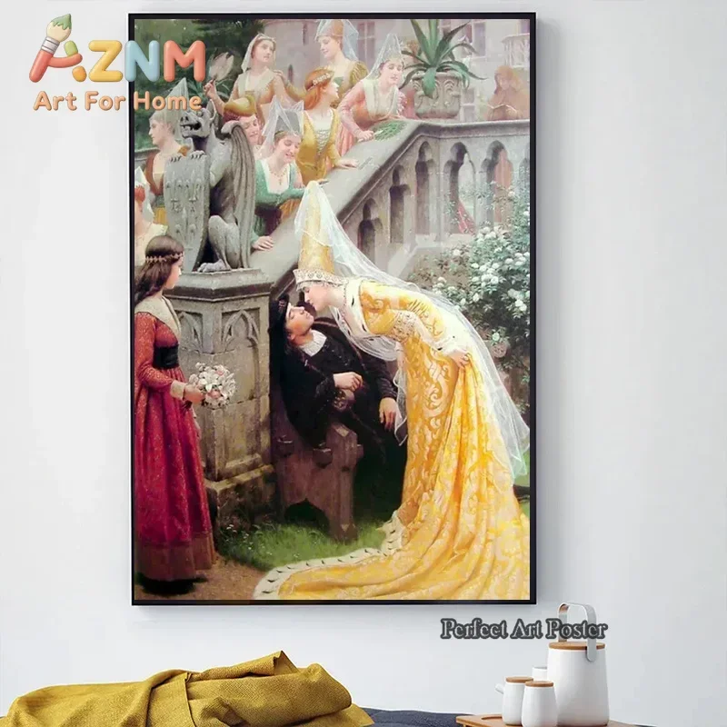 1pc frameless Canvas Painting  Edmund Blair Leighton Artwork The Accolade Medieval Knight Theme Canvas Painting Wall Art Vintage