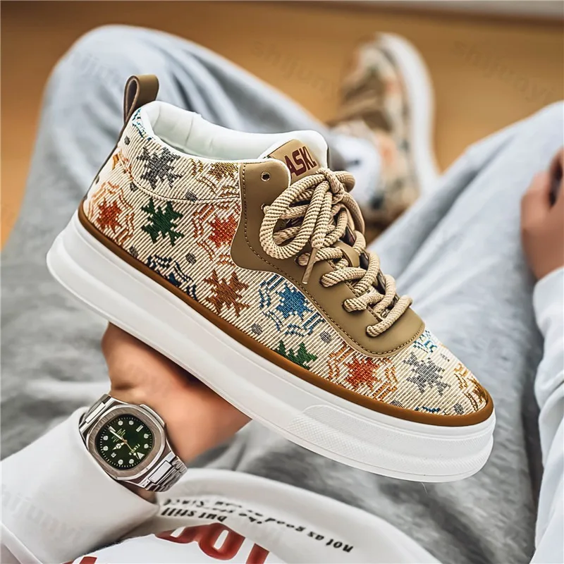 2025 Spring New Retro Flower Print Fashion Trend Casual Shoes Men's Comfortable Shallow Mouth Thick Soled Sports Chunky sneakers
