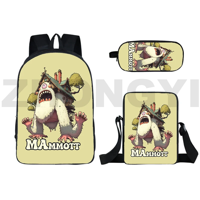 

My Singing Monsters School Backpack Kawaii Cartoon Crossbody Bag 3 Pcs/Set Kids Canvas Bookbag Zipper Quality Nylon Pencil Case