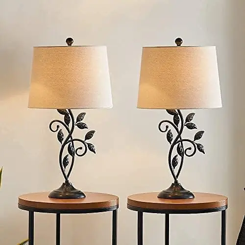 

Traditional Table Lamps , Black Metal Nightstand Lamps with Oatmeal Fabric Shade for Living Room, Bedroom, Office Bed lamp Bunny