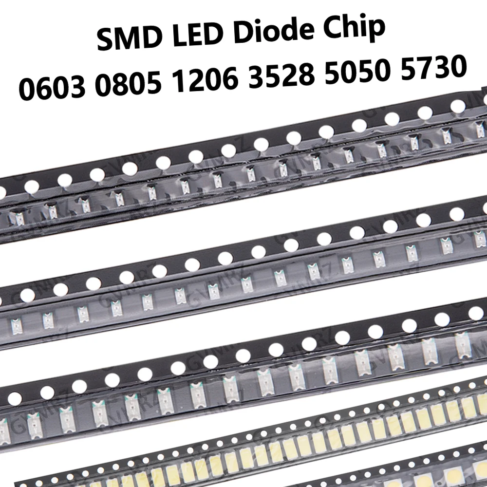 100PCS SMD LED Diode Chip Assorted Sizes 0402 0603 0805  5730 Multiple Colors for PCB DIY Electronics 1206 3528 5050