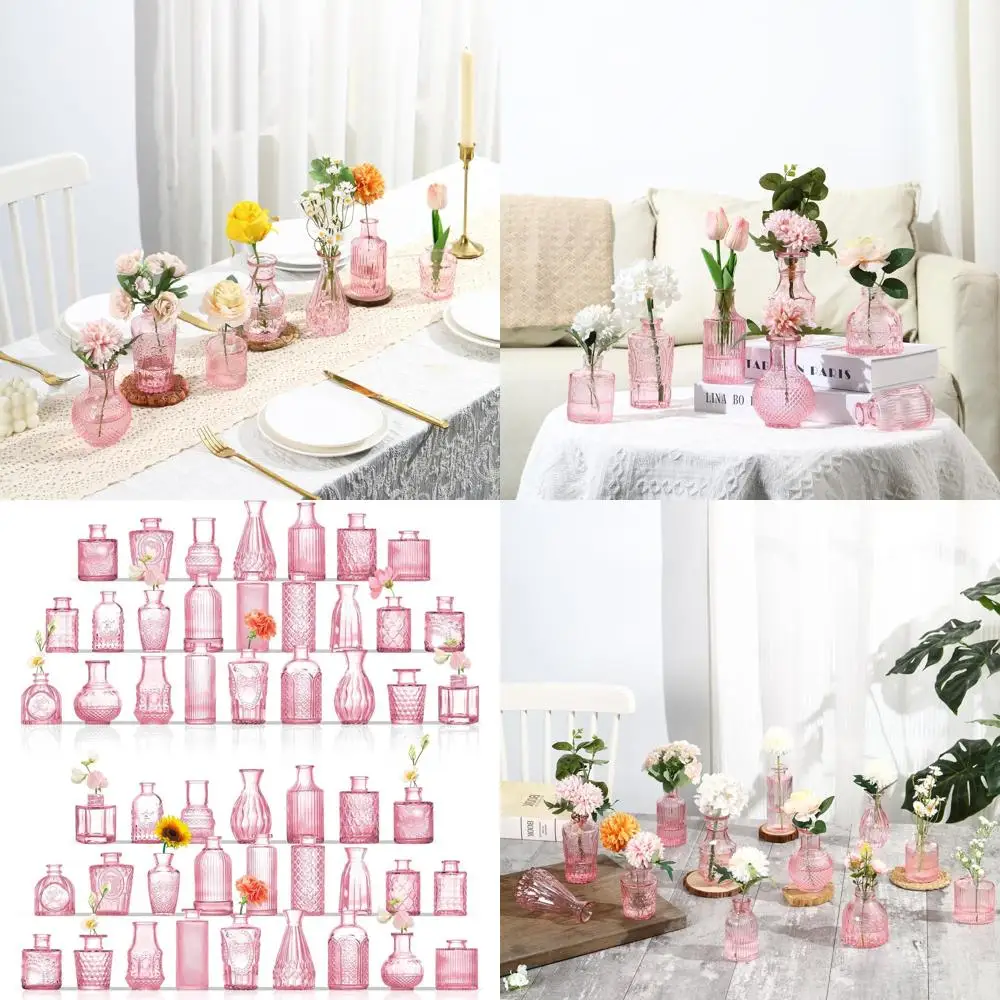 

50-Pack Glass Mini Bud Vases for Wedding Centerpieces, Pink Vintage Style Flower Holders