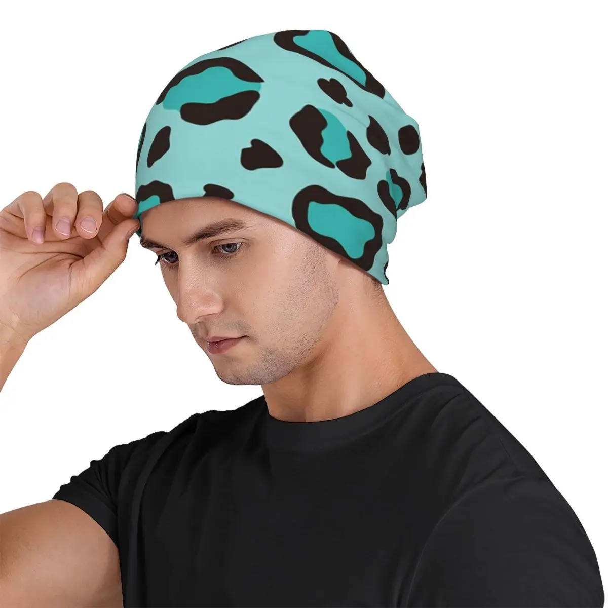 Cool Turquoise Blue Leopard Print Cheetah Unisex Adult Beanies Caps Knitted Bonnet Hat Warm Hip Hop Autumn Winter Skullies Hats