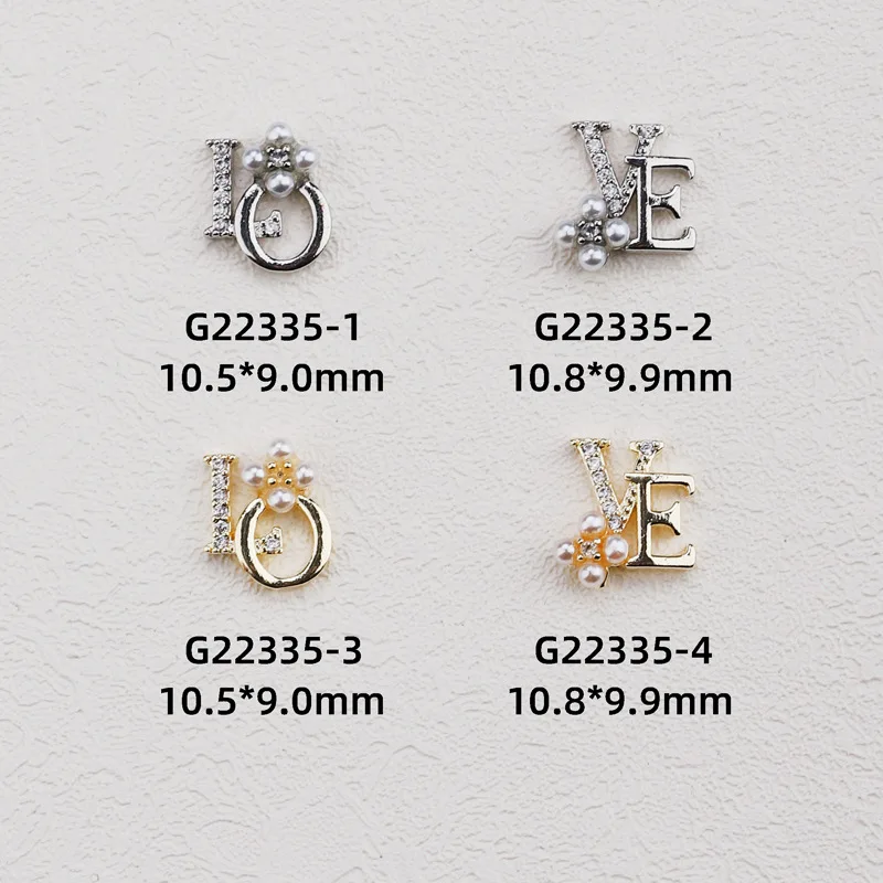 1Pair(2Pcs) LO And VE Nail Art Gold/Silver Sparkle Zircon Charms DIY Luxury Romantic Nail Pearl Alloy Charms Jewelry Strass