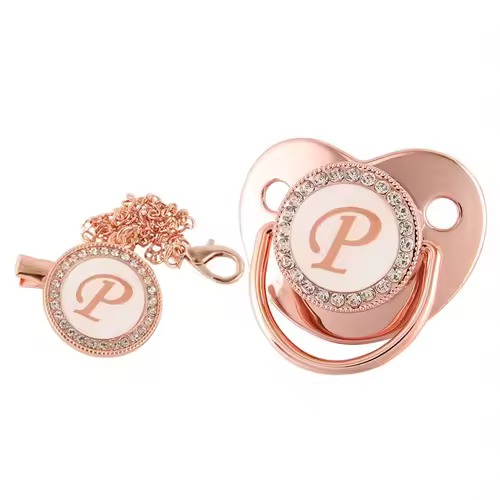 26 Letters Baby Pacifier Clip Rose Gold Bling Pacifiers Holder Silicone Soother Nipple Dummy Baby Shower Gifts - Image 19