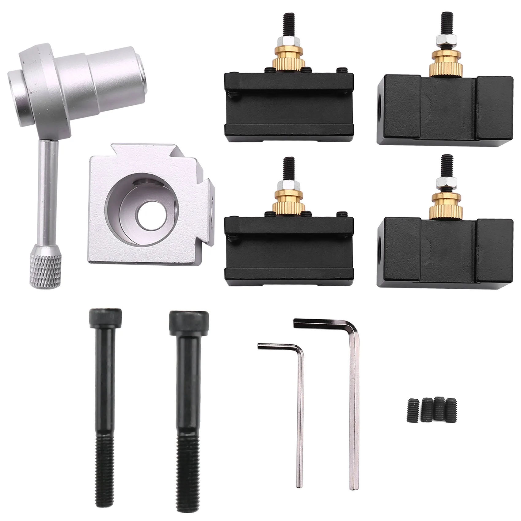 LICE-Mini CNC Lathe Tool Holder Quick Change Tool Post Cutter Holder Screw Kit Set Boring Bar Turning Facing Holder Wrench