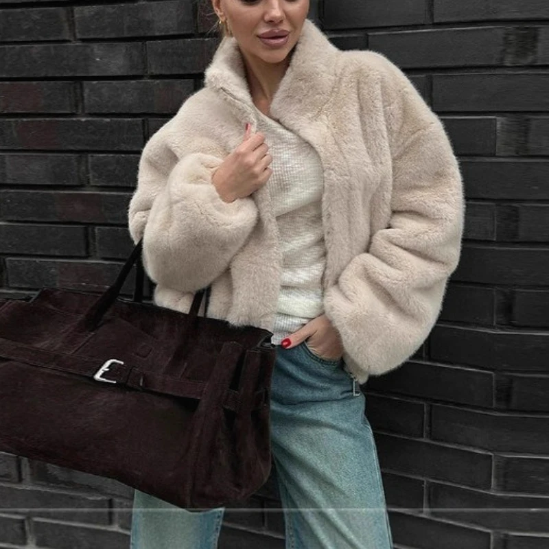 

Thick Coats Women Long Sleeve Warm Jackets Casual Zipper Turn Down Collar Coat Loose Y2k Pockets Streetwear Jacket Autumn Winter