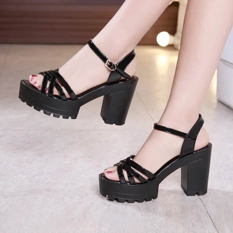 Quality Plus Size 32-43 Block Heel 8cm Platform Sandals Women Shoes Creepers 2024 Summer High Heels Sandals Ladies Office Shoe