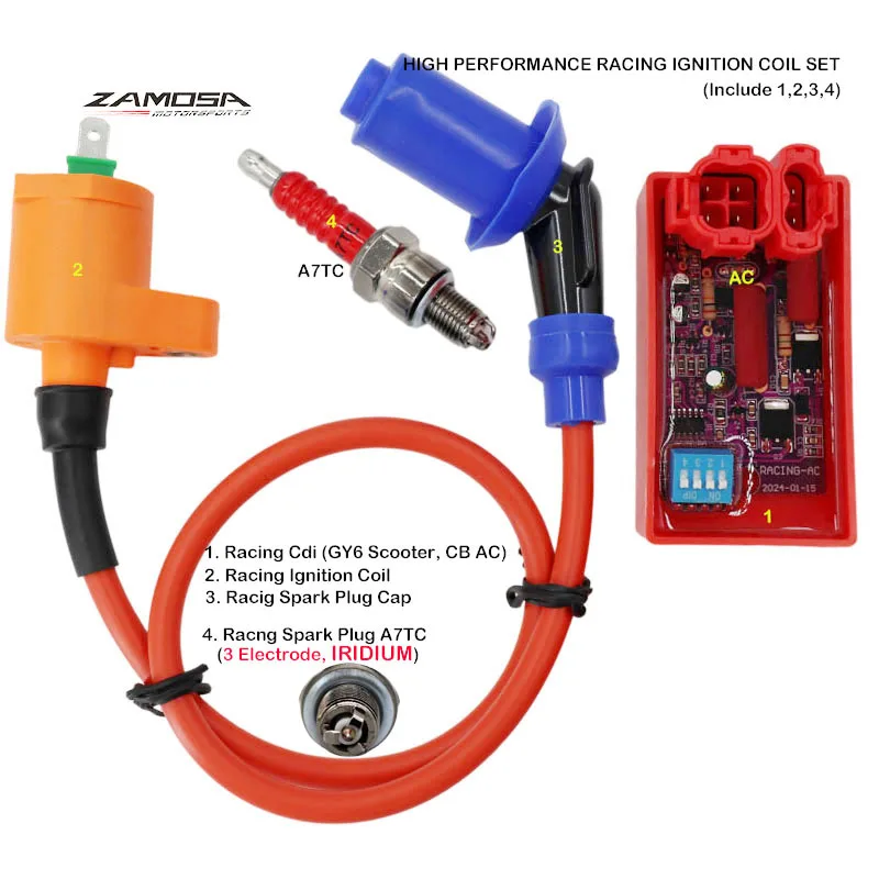 

High Performance Racing Ignition Coil A7TJC Spark Plug 6 Pin AC CDI Kit for Moped Scooter ATV Go Kart 50cc 80 110cc 125cc 150cc