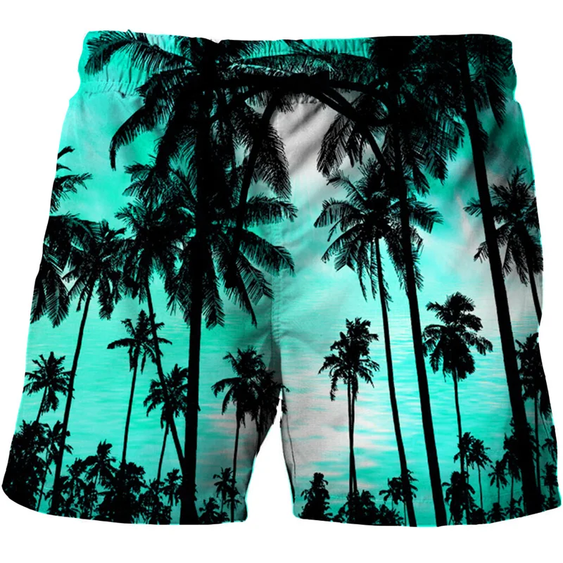 Fashion Men's Graffiti Coconut Palm Tree 3D Pattern Men's Beach Shorts Hawaii Beach Vacation Pool Party Men's Swim Trunks Shorts