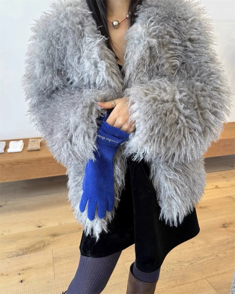 

PREON Teddy Faux Fur Coat Warm round Ne Overcoat Thiened Polyester Fiber Long Sve Winter Outerwear Faionable ort Coat