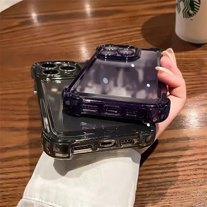 Luxury Shockproof Case for iPhone 15 14 13 12 11 Pro Max with Electroplat Button Bumper Phone Back Cover Clear & Black