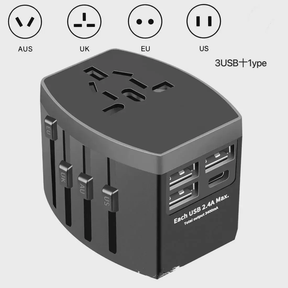 

Charger Multifunctional Global Conversion Socket 4USB + Type-C