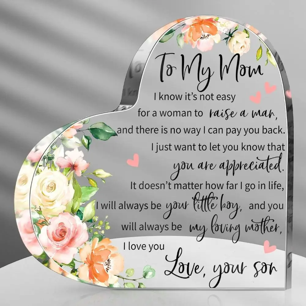 Heart Acrylic Plaque for Mom – Thoughtful Birthday, Mother’s Day & Christmas Gift from Daughter & Son