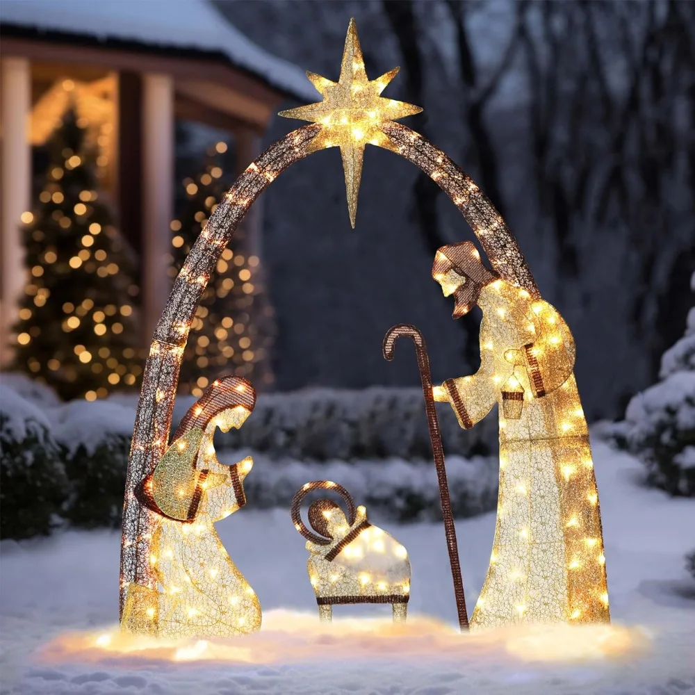 Outdoor Christmas Decorations Lighted Outdoor Nativity Set for Yard, 5ft Holy Family Jesus Nativity Scene Christmas Decorations