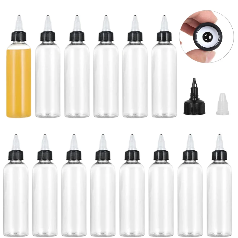 30Pcs 30-120ml Mini Plastic Dispensing Bottles with Twist Top Cap Tattoo Applicator Containers For Liquids Lotion Paint Ink Oils