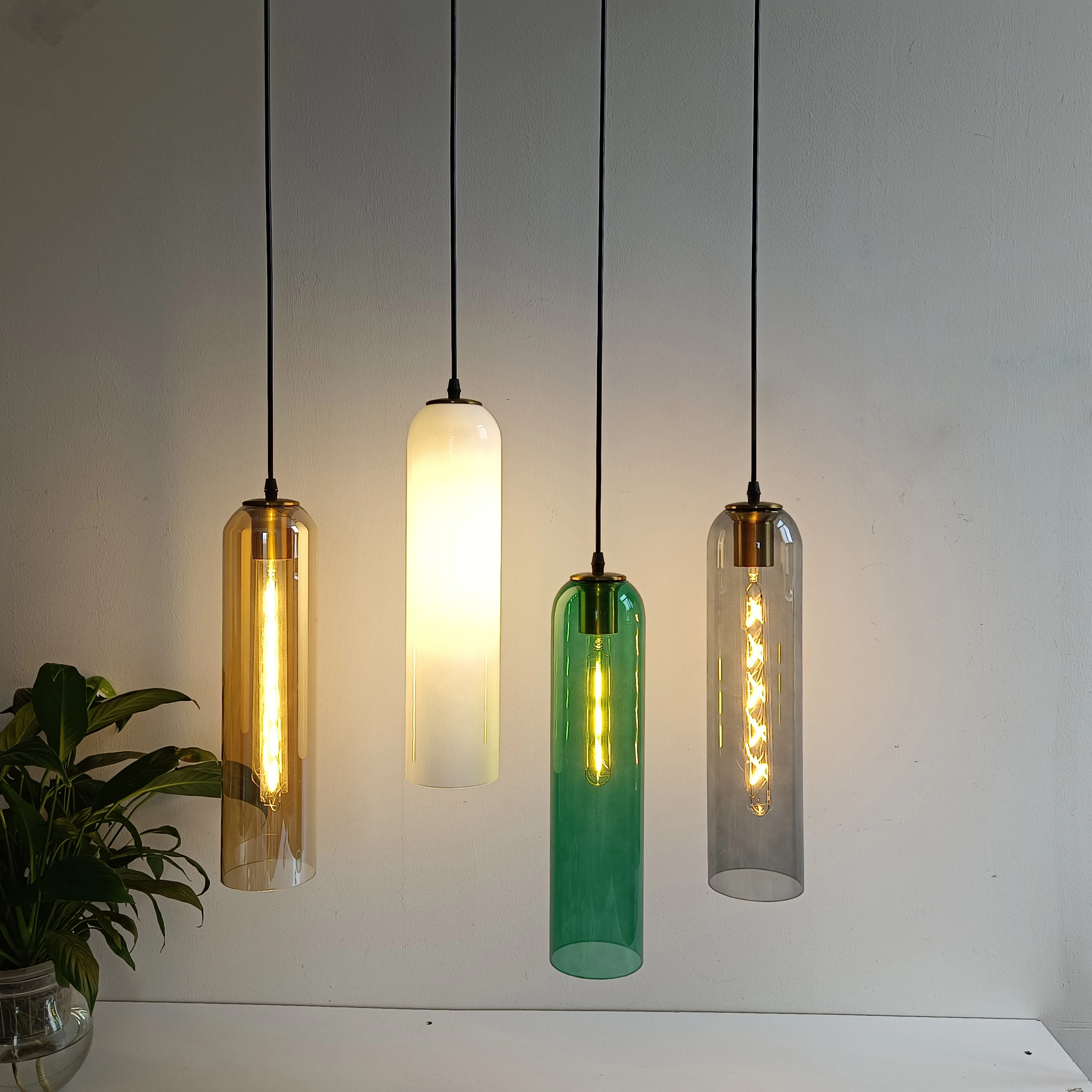 

Modern Pendent Lights E27 Green Glass tube Hanging lamp Nordic Lighting Fixtures Suspension Bedroom Bedside lamp