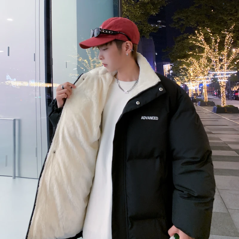 

Lamb Fur Jaet Men's Winter Thiened Fce Cotton Coat Teenage Trendy Brand Winter Clothes Men's Cotton Jaet