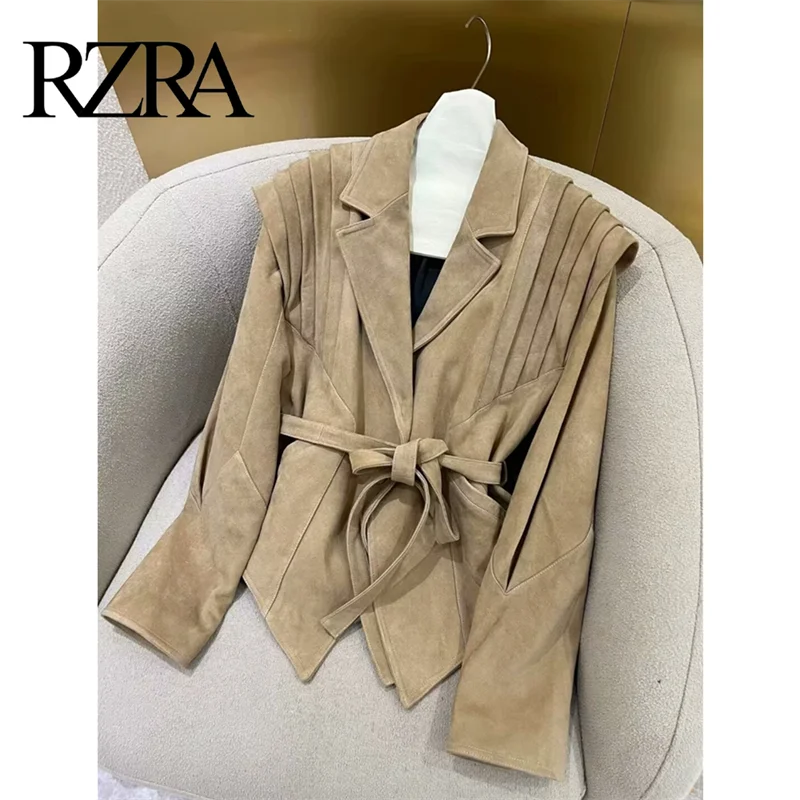 RZRA original 2024 winter new women's clothing fashionable temperament versatile lapel long-sleeved short suede jacket