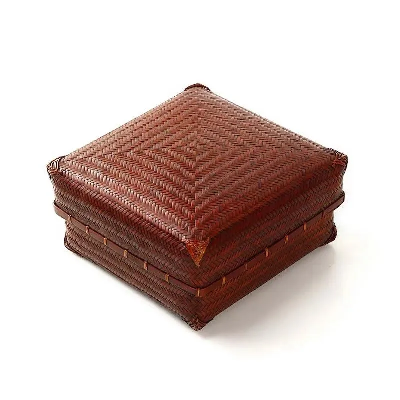 Handmade bamboo storage box, Japanese tea set with lid storage basket, desktop storage box