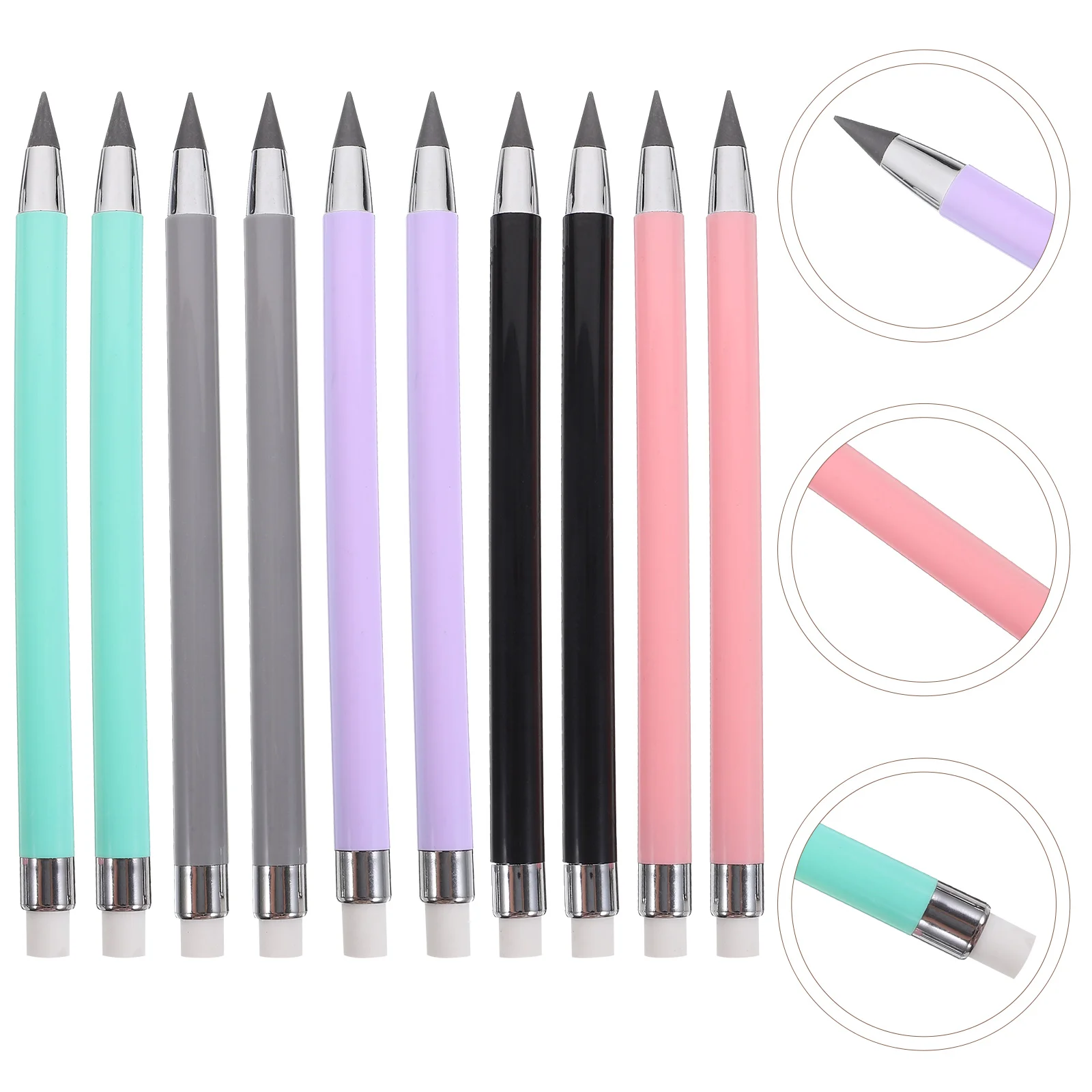 10 Pcs Inkless Macaron Pencil Reusable Teens Pencils Non Sharpening Lead Eternal Everlasting with Eraser Abs Painting