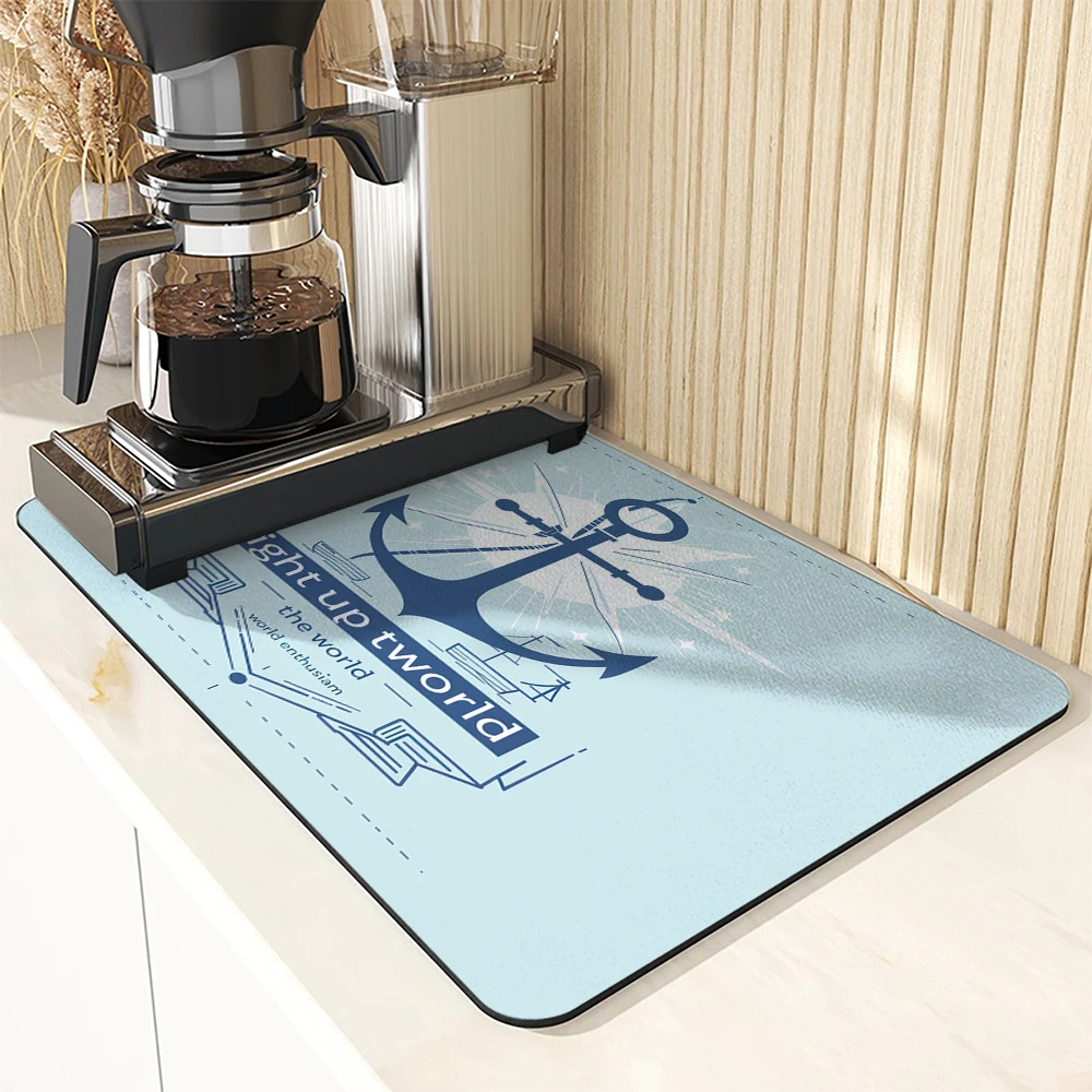 Absorbent Anti-slip Coffee Dish Mats Anchor Sailing Club  Kitchen Absorbent Draining Mat Drying Mat Quick Dry Bathroom Drain Pad