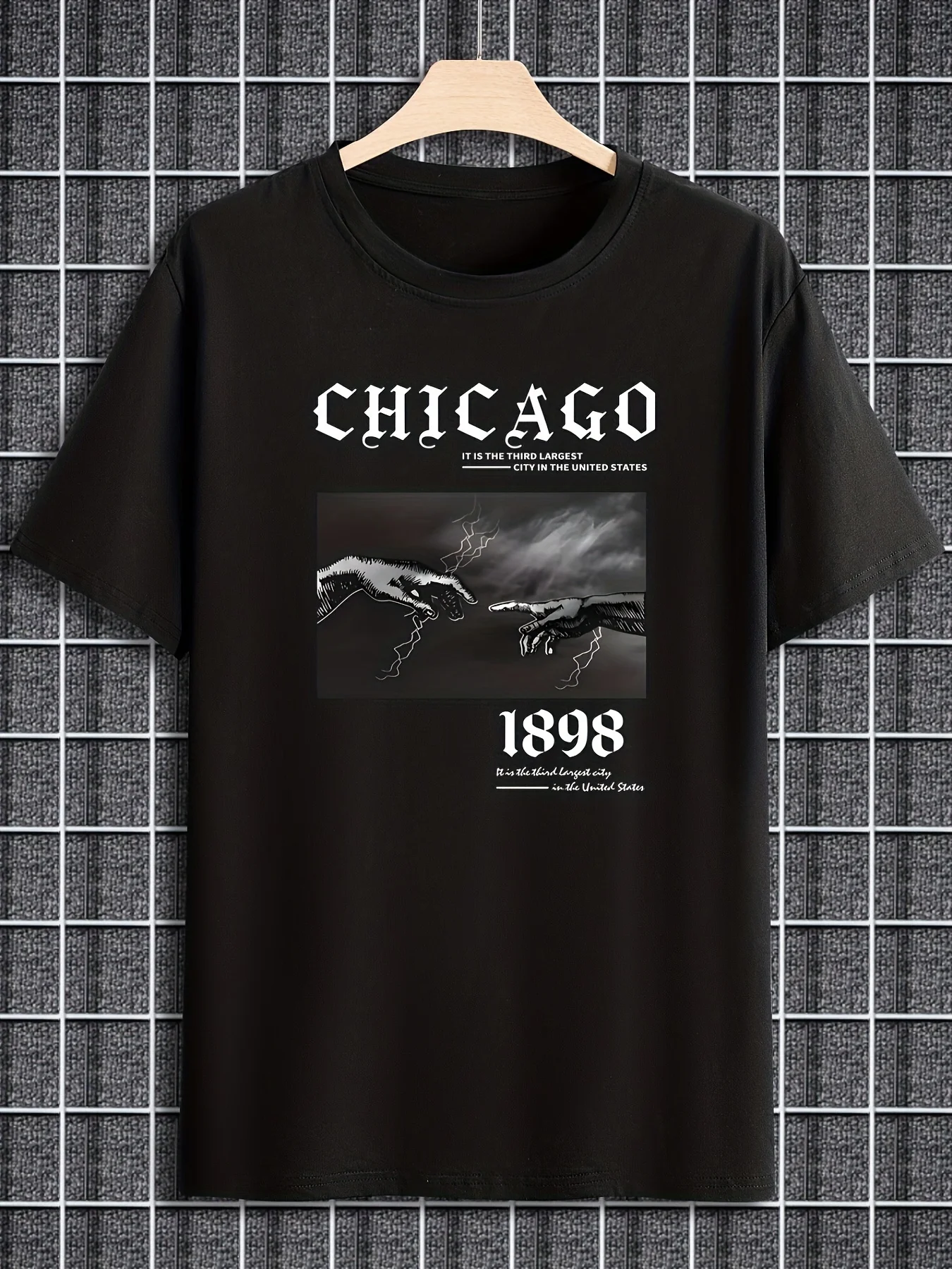 

Men'S Chicago 1898 Graphic T Shirt Casual Crew Neck Short Sleeve Tee with Bold Letter Print Black White Design Lightweight