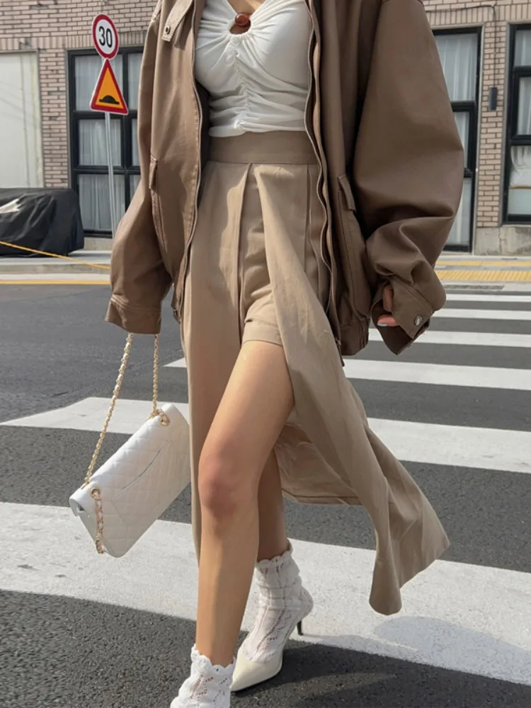 

Весенняя новая юбка трапециевидной формы с высокой талией, женская юбка-карандаш, дизайнерская плиссированная юбка с разрезом, утягивающая юбка, закрывающая бедра