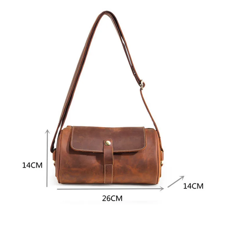 AETOO Foreign Trade Crazy Horse Leather Men\'s Bag First Layer Leather Postman Drum Bag European and American Leather Retro Sho
