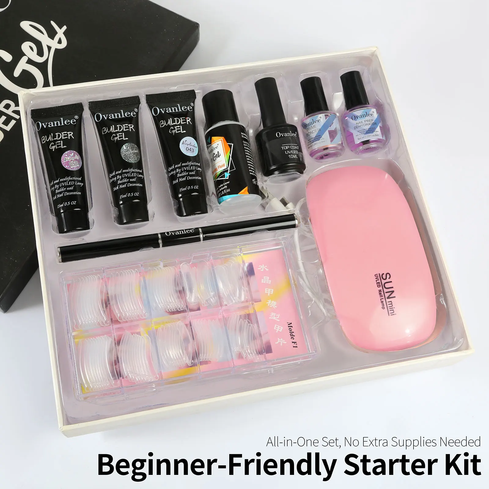 

Ovanlee 13pcs gift box packaging,Builder Gel, Nail Cleanser, Base Coat, Bonder, Top Coat, UV/LED Nail Lamp, Nail Forms