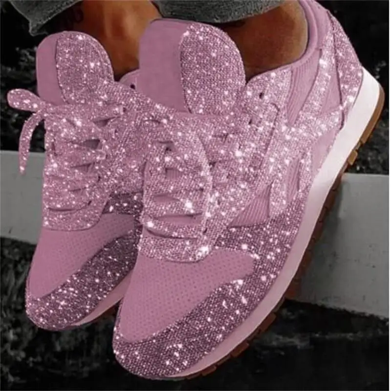 Zapatillas de deporte vulcanizadas con purpurina para mujer, zapatos de aumento de altura, zapatillas gruesas, zapatos brillantes para correr,