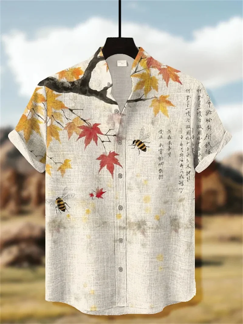 

New Men's Short Sleeve Breathable Linen Shirt Vintage Black Cat with 3D Animal Print Casual Outdoor Top