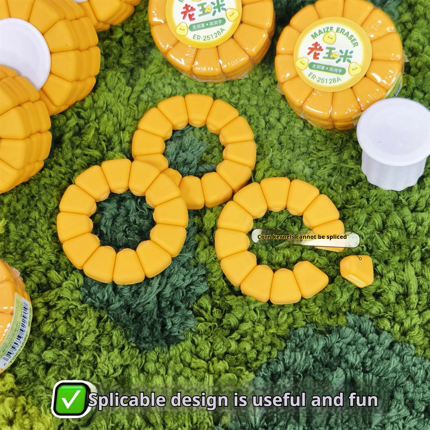 4-Pack of Connectable Corn Erasers, Safe and Low-Residue, Creative Stationery for Elementary School Students, Perfect for Valentine's Day, Christmas, Gifts, Halloween, Thanksgiving, or as Giveaways, Classmate Gifts, Birthday Gifts, Holiday Gifts, Classroom Prizes