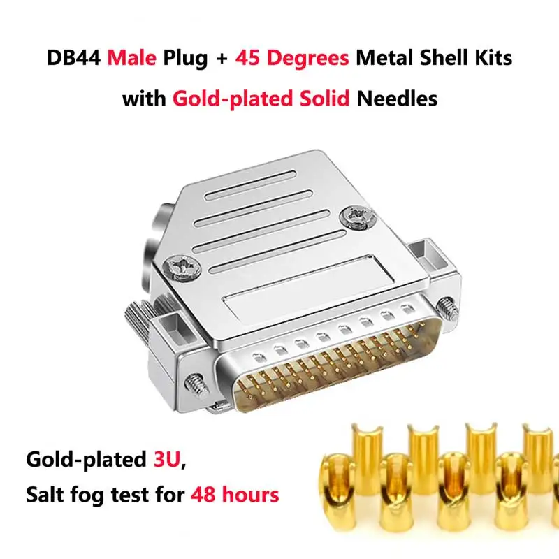 

DB44 Welding Head Male Plug / Female Socket 45 Degrees Metal Shell Kit 3 Rows 44 Pin Serial Port Connector Socket D-SUB Adapters