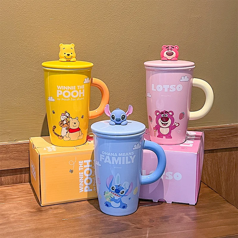 

Miniso Disney 500ml Stitch Strawberry Bear Ceramic Mug with Lid, Large Capacity Cartoon Cute Couple Water Cup Gift