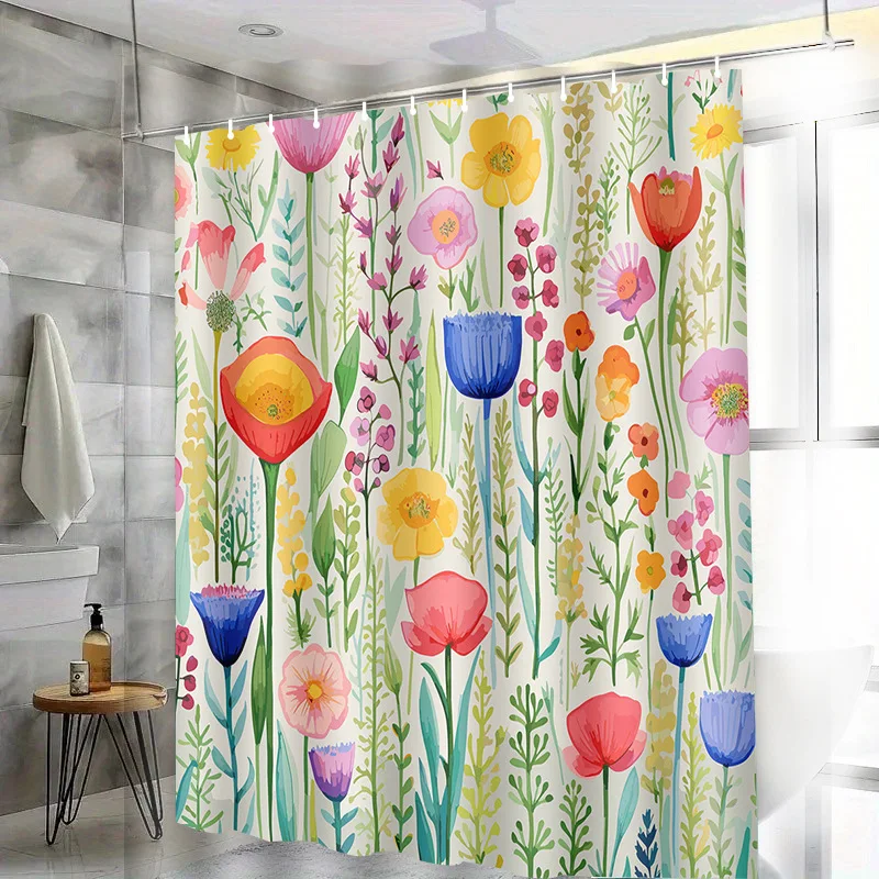 

Цветные цветы в поле, моющаяся грязеотталкивающая занавеска для душа, насадка для душа, водонепроницаемая полиэстеровая занавеска для ванны для домашнего декора