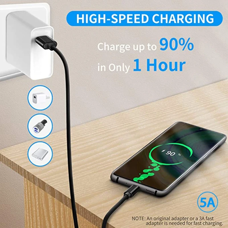Cable del USB C, tipo C carga rápida del cable 5A, USB-A 2.0 cargador rápido USB C, para S20