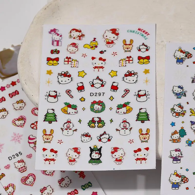 1 buah stiker kuku Sanrio Hello Kitty stiker dekorasi kuku tahan air stiker kuku Anak perempuan DIY liburan stiker kuku hadiah siswa