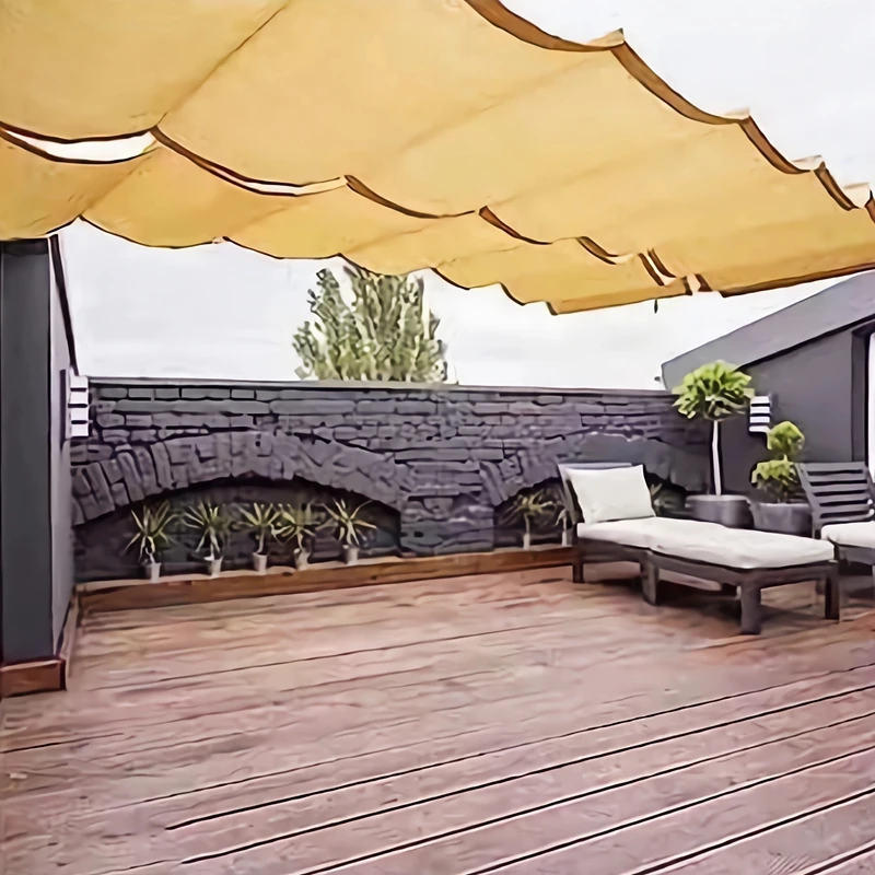 95% Shading Anti-UV Beige HDPE Home Hotel Terrace Telescopic Wave Sun Shade Net Gazebo Pergolas Swimming Pool Sliding Canopy