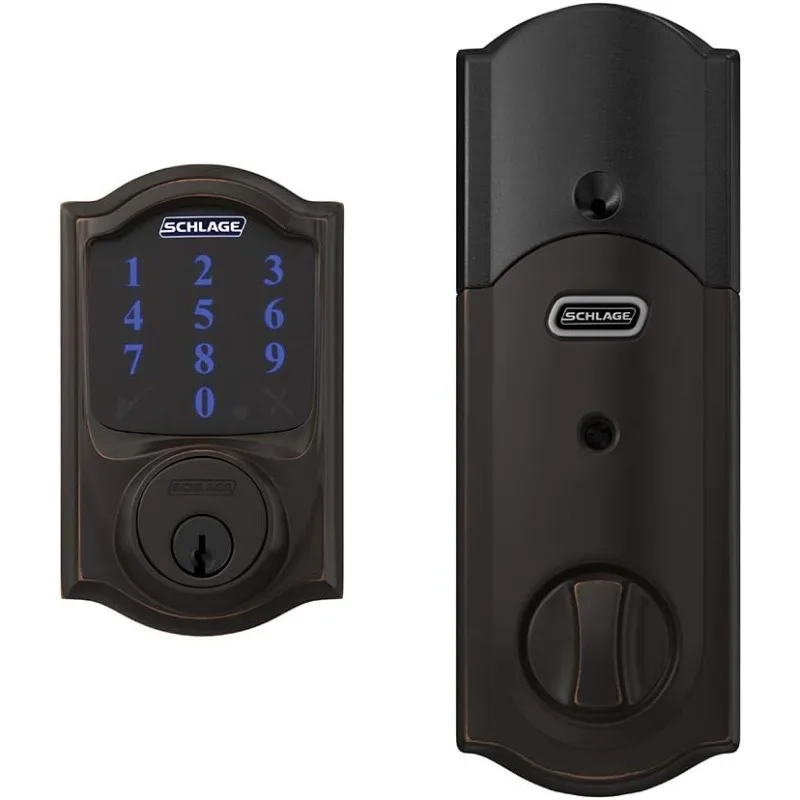 BE469ZP CAM 716 SCHLAGE Connect Smart Deadbolt With Alarm Inbuilt Camelot Trim In Aged Bronze.